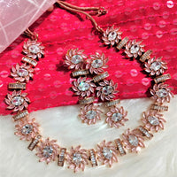 N01117_Lovely designer Rose polished choker necklace embellished with American diamond stones with delicate pink stone work.