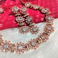 N01117_Lovely designer Rose polished choker necklace embellished with American diamond stones with delicate pink stone work.