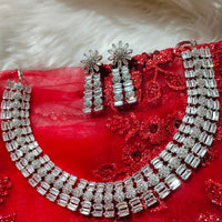 N01125_Lovely designer Rodium polished choker necklace embellished with American diamond stones with delicate white stone work.