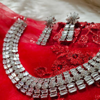 N01125_Lovely designer Rodium polished choker necklace embellished with American diamond stones with delicate white stone work.