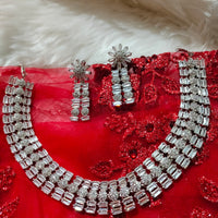 N01125_Lovely designer Rodium polished choker necklace embellished with American diamond stones with delicate white stone work.