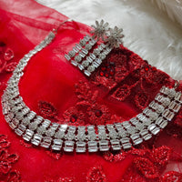 N01125_Lovely designer Rodium polished choker necklace embellished with American diamond stones with delicate white stone work.