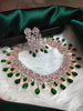 N01129_Lovely designer Rose polished choker necklace embellished with American diamond stones with delicate Green stone work.