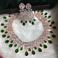 N01129_Lovely designer Rose polished choker necklace embellished with American diamond stones with delicate Green stone work.