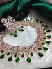 N01129_Lovely designer Rose polished choker necklace embellished with American diamond stones with delicate Green stone work.