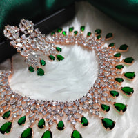 N01129_Lovely designer Rose polished choker necklace embellished with American diamond stones with delicate Green stone work.