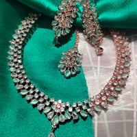 N01130_Lovely designer Rodium polished choker necklace embellished with American diamond stones with delicate white & mint green stone work.