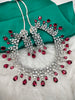 N01146_Grand Lovely designer Silver polished choker necklace embellished with American diamond stones with delicate white & Ruby Pink stone work.