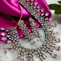 N01152_Grand Lovely designer Rose Gold & Metallic polished choker necklace embellished with American diamond stones with delicate Baby Pink Stones work.