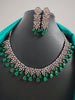 N01157_Grand Lovely designer Rose Gold & Metallic polished choker necklace embellished with American diamond stones with delicate Dark Green Stones work.