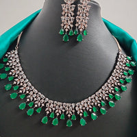 N01157_Grand Lovely designer Rose Gold & Metallic polished choker necklace embellished with American diamond stones with delicate Dark Green Stones work.