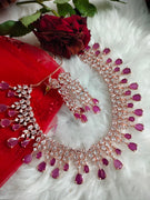 N01160_Grand Lovely designer Rose Gold polished choker necklace embellished with American diamond stones with delicate Ruby Pink Stones work.