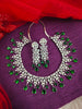 N01159_Grand Lovely designer Rhodium polished choker necklace embellished with American diamond stones with delicate Dark green work.