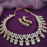 N01154_Grand Lovely designer Rose Gold & Metallic polished choker necklace embellished with American diamond stones with delicate white Stones work.