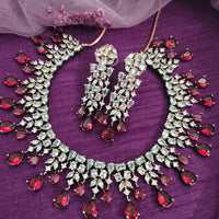 N01156_Grand Lovely designer Rose Gold & Metallic polished choker necklace embellished with American diamond stones with delicate Red Stones work.