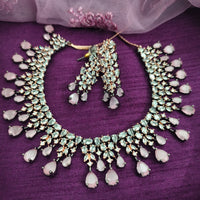 N01152_Grand Lovely designer Rose Gold & Metallic polished choker necklace embellished with American diamond stones with delicate Baby Pink Stones work.