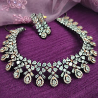 N01154_Grand Lovely designer Rose Gold & Metallic polished choker necklace embellished with American diamond stones with delicate white Stones work.