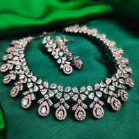 N01154_Grand Lovely designer Rose Gold & Metallic polished choker necklace embellished with American diamond stones with delicate white Stones work.