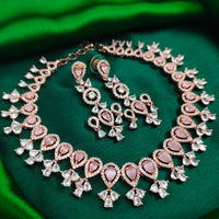 N01149_Grand Lovely designer Rose Gold polished choker necklace embellished with American diamond stones with delicate Baby Pink Stones work.