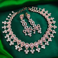 N01149_Grand Lovely designer Rose Gold polished choker necklace embellished with American diamond stones with delicate Baby Pink Stones work.