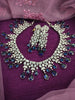 N01158_Grand Lovely designer Rhodium polished choker necklace embellished with American diamond stones with delicate Navy Blue Stones work.