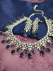 N01158_Grand Lovely designer Rhodium polished choker necklace embellished with American diamond stones with delicate Navy Blue Stones work.