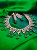 N01151_Grand Lovely designer Rose Gold & Metallic polished choker necklace embellished with American diamond stones with delicate Leafy Green Stones work.