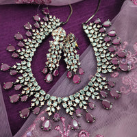 N01153_Grand Lovely designer Rose Gold & Metallic polished choker necklace embellished with American diamond stones with delicate Ruby Pink/ Purple  Stones work.