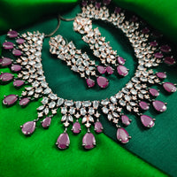 N01153_Grand Lovely designer Rose Gold & Metallic polished choker necklace embellished with American diamond stones with delicate Ruby Pink/ Purple  Stones work.