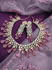 N01153_Grand Lovely designer Rose Gold & Metallic polished choker necklace embellished with American diamond stones with delicate Ruby Pink/ Purple  Stones work.