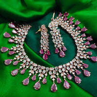 N01153_Grand Lovely designer Rose Gold & Metallic polished choker necklace embellished with American diamond stones with delicate Ruby Pink/ Purple  Stones work.