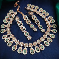 N01173_Grand Lovely designer Rose Gold polished Necklace Set  embellished with American diamond stones with delicate Mint Green Stones .