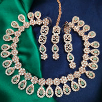 N01173_Grand Lovely designer Rose Gold polished Necklace Set  embellished with American diamond stones with delicate Mint Green Stones .