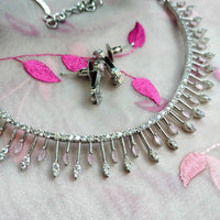 N01163_Grand Lovely designer Silver polished choker Necklace Set  embellished with American diamond stones with delicate Baby Pink Stones work.