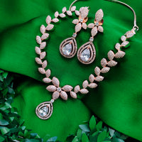 N01170_Grand Lovely designer Rose Gold polished choker Necklace Set  embellished with American diamond stones with delicate white Stones work.