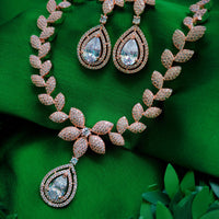 N01170_Grand Lovely designer Rose Gold polished choker Necklace Set  embellished with American diamond stones with delicate white Stones work.