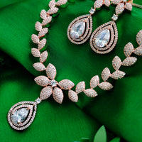 N01170_Grand Lovely designer Rose Gold polished choker Necklace Set  embellished with American diamond stones with delicate white Stones work.