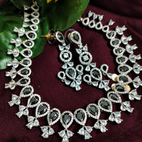 N01175_Grand Lovely designer Silver polished Necklace Set  embellished with American diamond stones with delicate Black Stones .