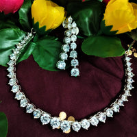 N01176_Grand Lovely designer Silver polished Necklace Set  embellished with American diamond stones with delicate white Stones .