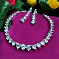 N01176_Grand Lovely designer Silver polished Necklace Set  embellished with American diamond stones with delicate white Stones .