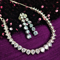 N01176_Grand Lovely designer Silver polished Necklace Set  embellished with American diamond stones with delicate white Stones .