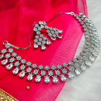 N01180_Grand Lovely designer Silver polished Necklace Set  embellished with American diamond stones with delicate white Stones .