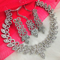 N01181_Grand Lovely designer Silver polished Necklace Set  embellished with American diamond stones with delicate white Stones .