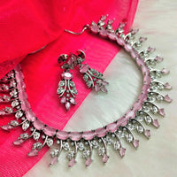 N01185_Grand Lovely designer Silver polished Necklace Set  embellished with American diamond stones with delicate Pink Stones .