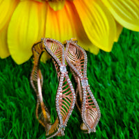 B0351_S_ Exquisite Rose Gold plated bangles with delicate art work studded with  American Diamond stones.