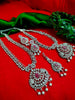 N01201_Elegant design Silver Polished American Diamond choker necklace studded with beautiful dazzling stones with delicate pink work.