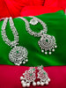 N01202_Elegant design Silver Polished American Diamond choker necklace studded with beautiful dazzling stones with delicate green work.