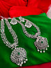 N01202_Elegant design Silver Polished American Diamond choker necklace studded with beautiful dazzling stones with delicate green work.