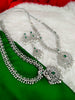 N01202_Elegant design Silver Polished American Diamond choker necklace studded with beautiful dazzling stones with delicate green work.