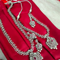 N01203_Elegant design Silver Polished American Diamond choker necklace studded with beautiful dazzling stones with delicate pink work.